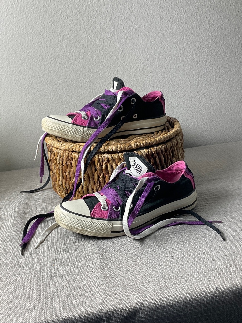 Converse All Star 129411F Pink Purple Black Patchwork Low Top Women’s 6/Kids 4 - Picture 2 of 9